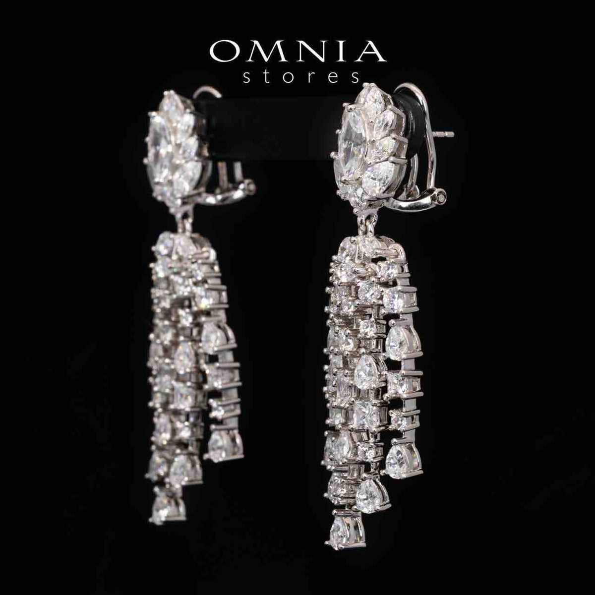 Omnia Leora White Drop Earrings With High Quality Simulated Diamonds In 925 Silver