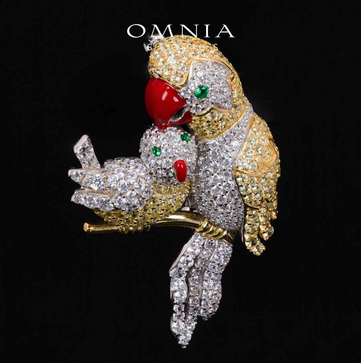 Omnia Taliah Multicolor Brid Brooch With High Quality Simulated Diamonds In 925 Silver - OMNIASTORES UAE