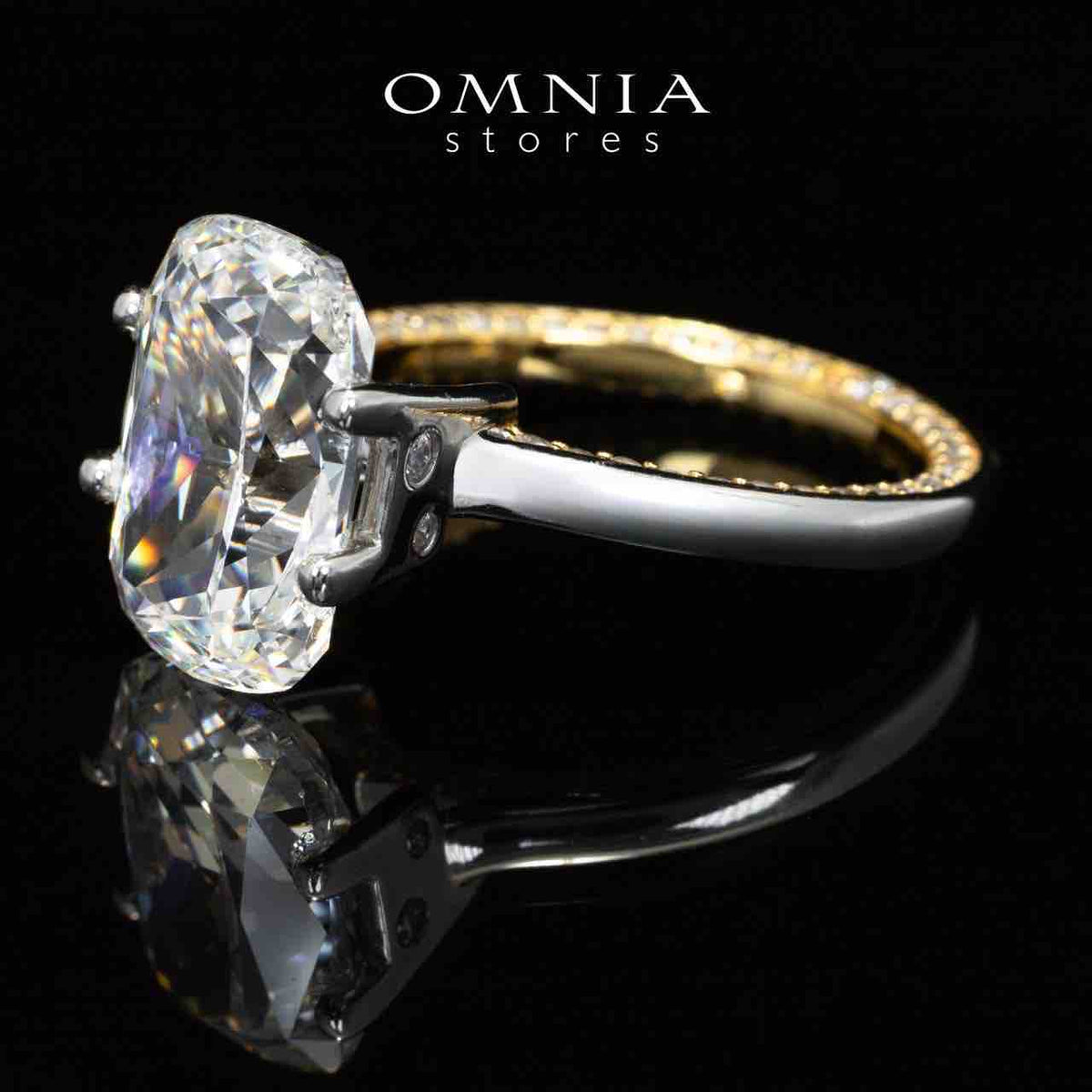 Omnia Dalila White and Gold High Quality Certified Lab Crafted Stone Ring In 925 Silver 10ct