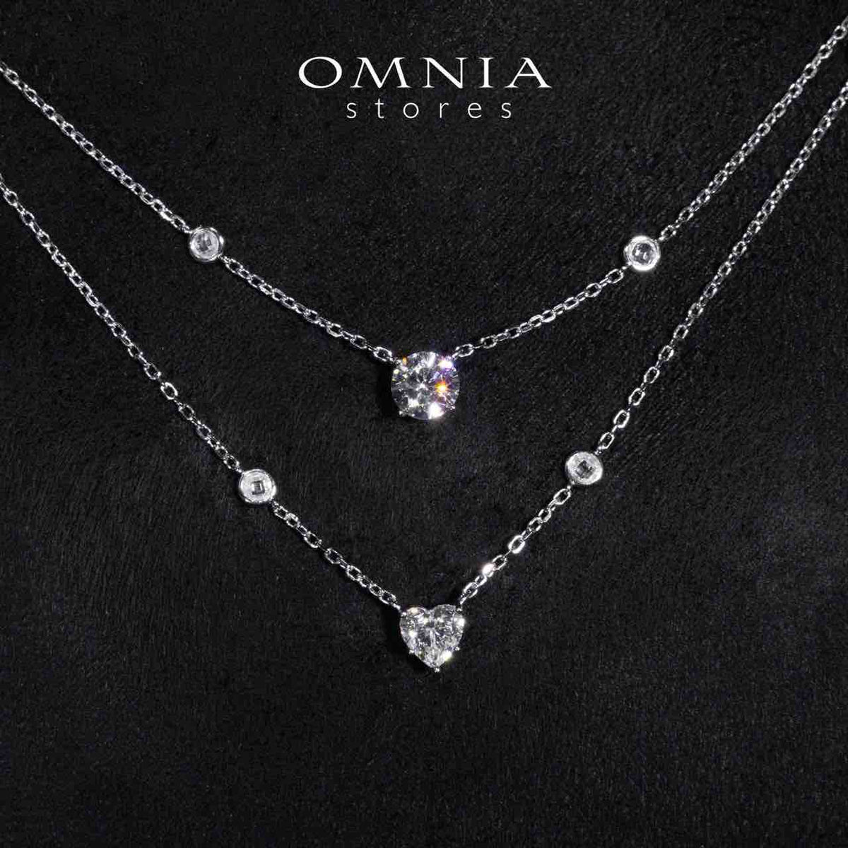 Omnia Maryn White Double Layerd Pendant Necklace With High Quality Certified Lab Crafted Stones In 925 Silver - OMNIASTORES UAE