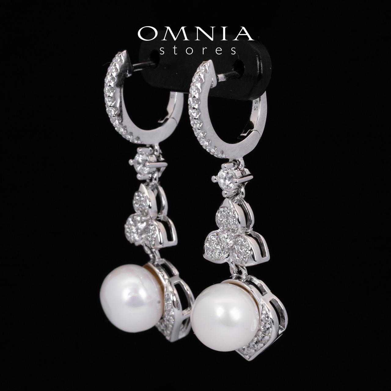 Omnia Ameena White Fresh Real Pearl Drop Earrings With High Quality Simulated Diamonds in 925 Silver - OMNIASTORES UAE