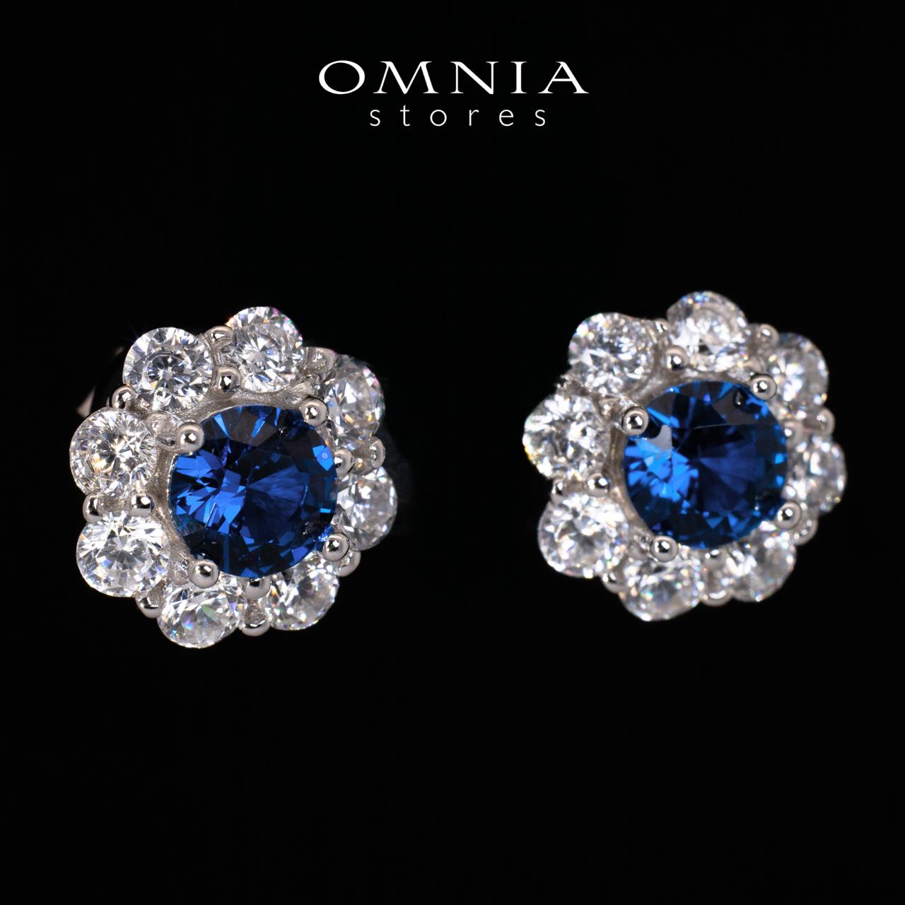 Houriya Blue and White Floral Earrings With High Quality Simulated Diamonds in 925 Silver - OMNIASTORES UAE