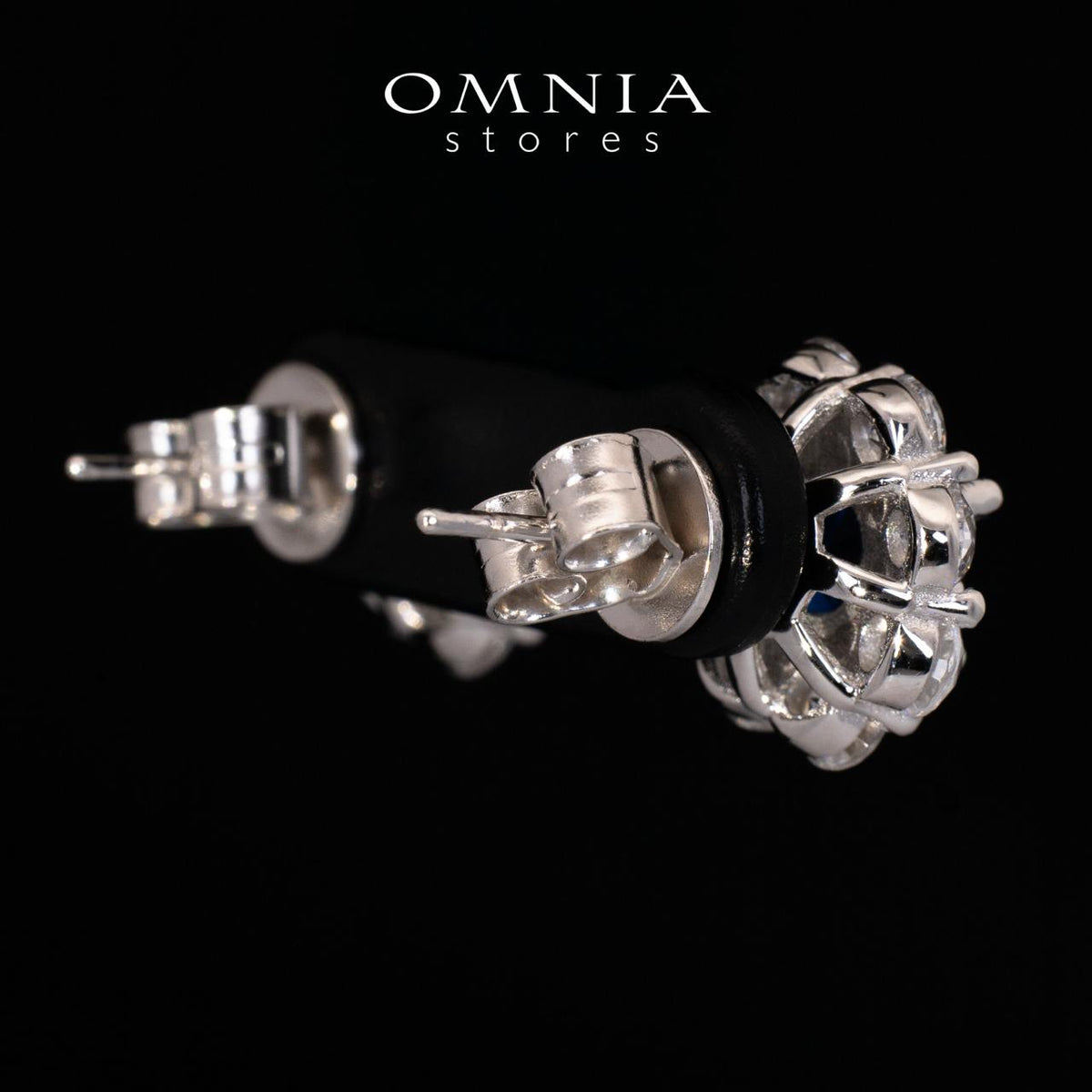 Houriya Blue and White Floral Earrings With High Quality Simulated Diamonds in 925 Silver - OMNIASTORES UAE
