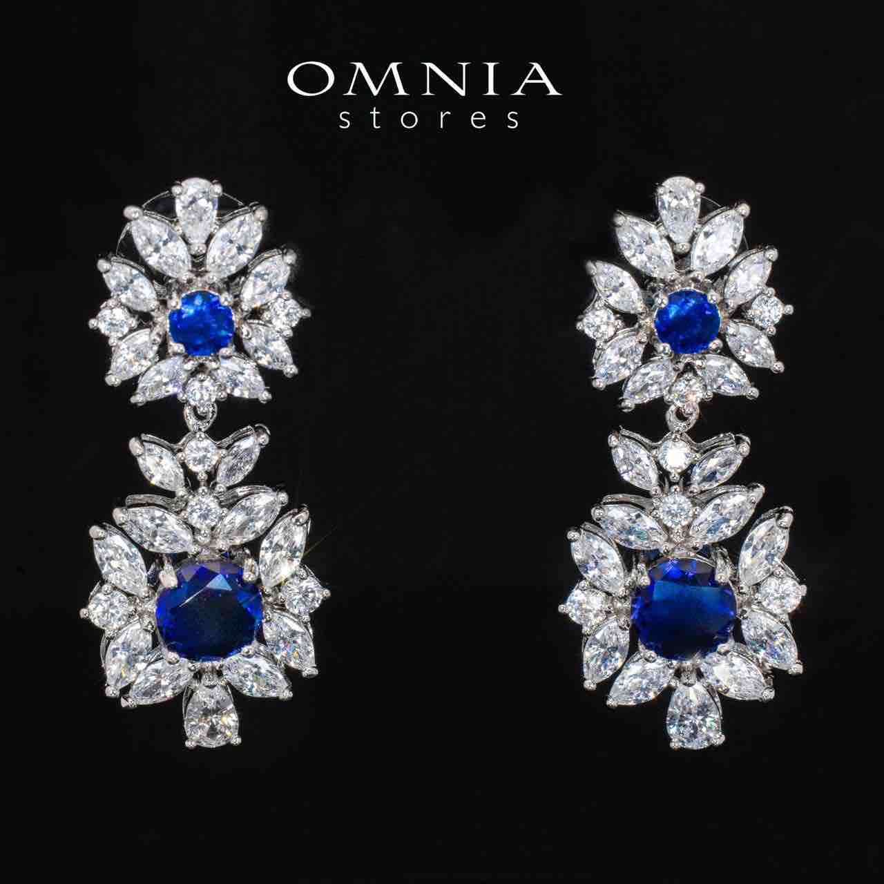 Nareen Blue Luxury Bridal Full Set in High Quality Zircon Stone Rhodium Plated - OMNIASTORES UAE