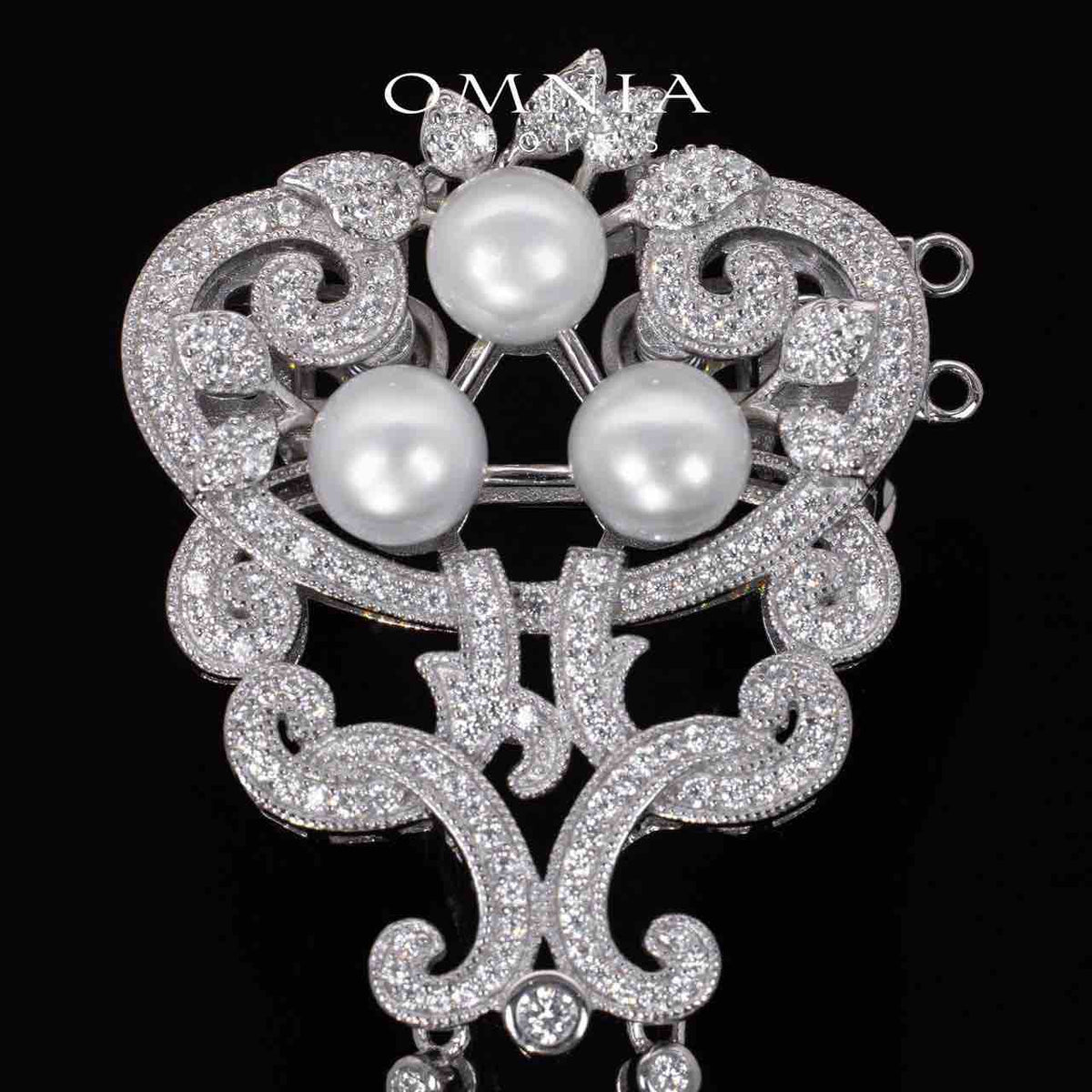 Raina Floral White Real Fresh Water Pearl Brooch With High Quality Simulated Diamonds in 925 Silver