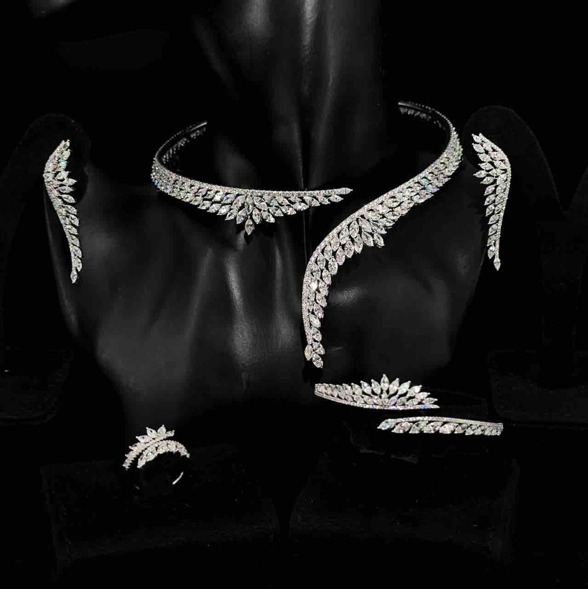 Claire White Bridal Full Set in 925 Silver High Quality Simulated Diamonds - OMNIASTORES UAE