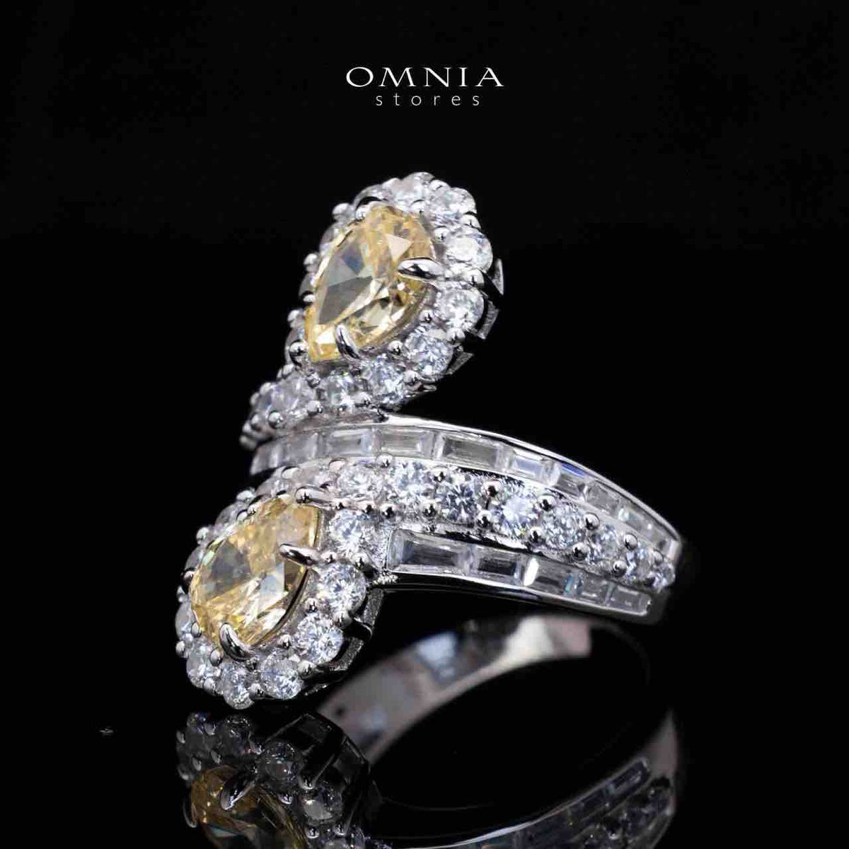 Isabell Yellow and White Pear Cut Ring in 925 Silver With High Quality Simulated Diamonds