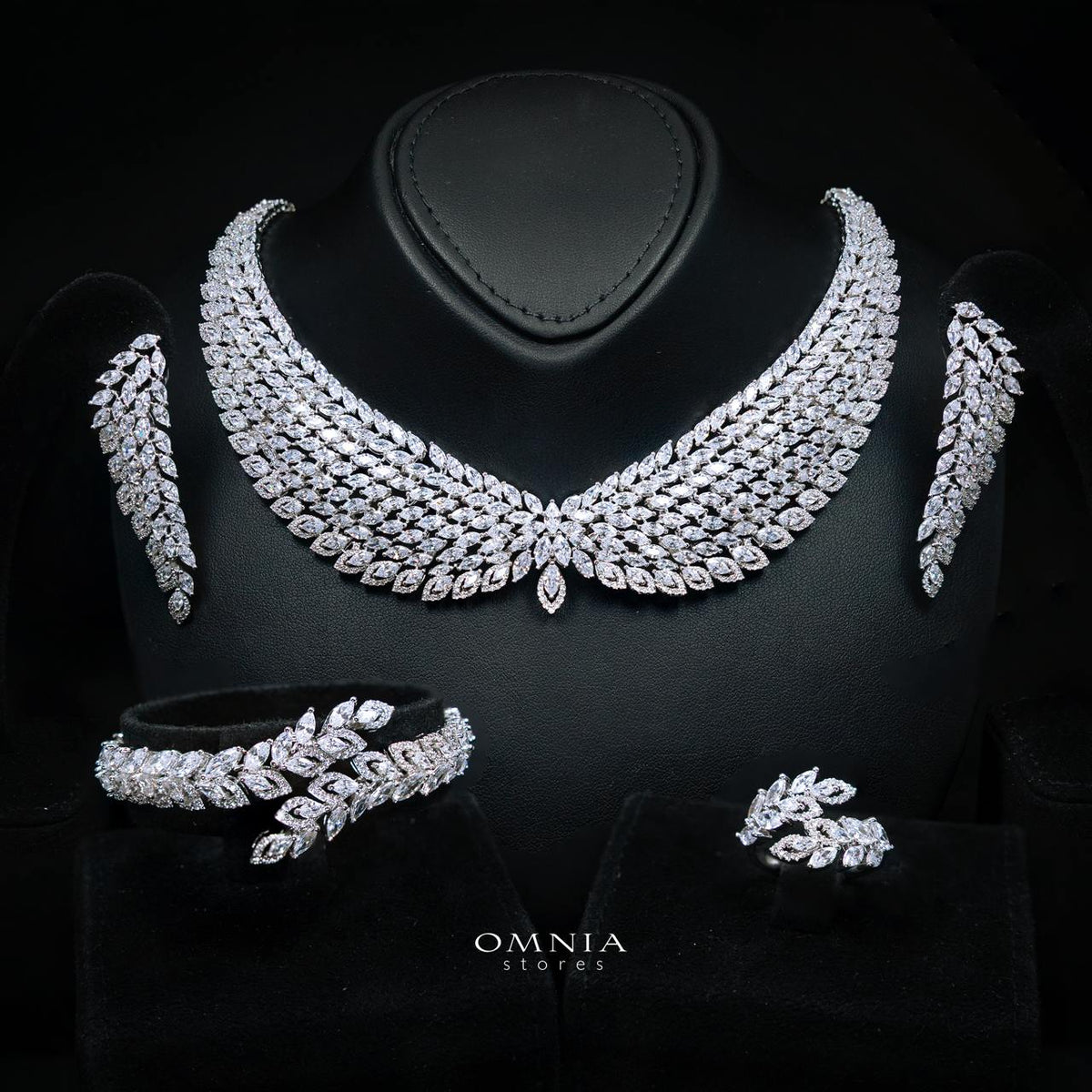 Omnia Safe Luxury Bridal White Full Set In High Quality Zircon Stone Rhodium Plated