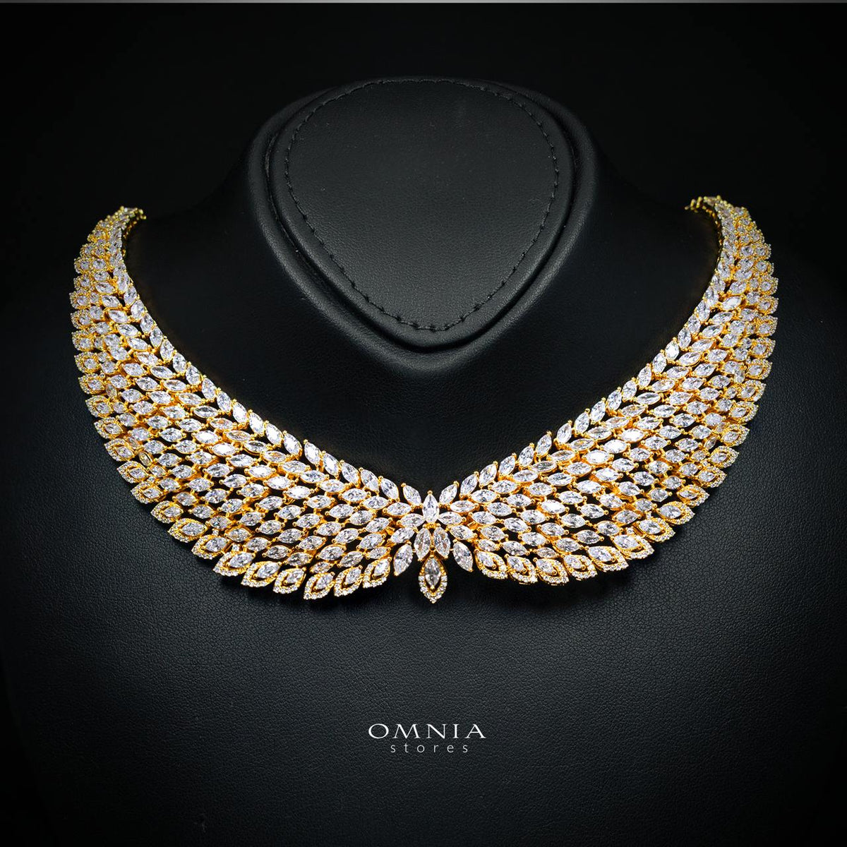Omnia Safe Luxury Gold Bridal Full Set in High Quality Zircon Stone Rhodium Plated