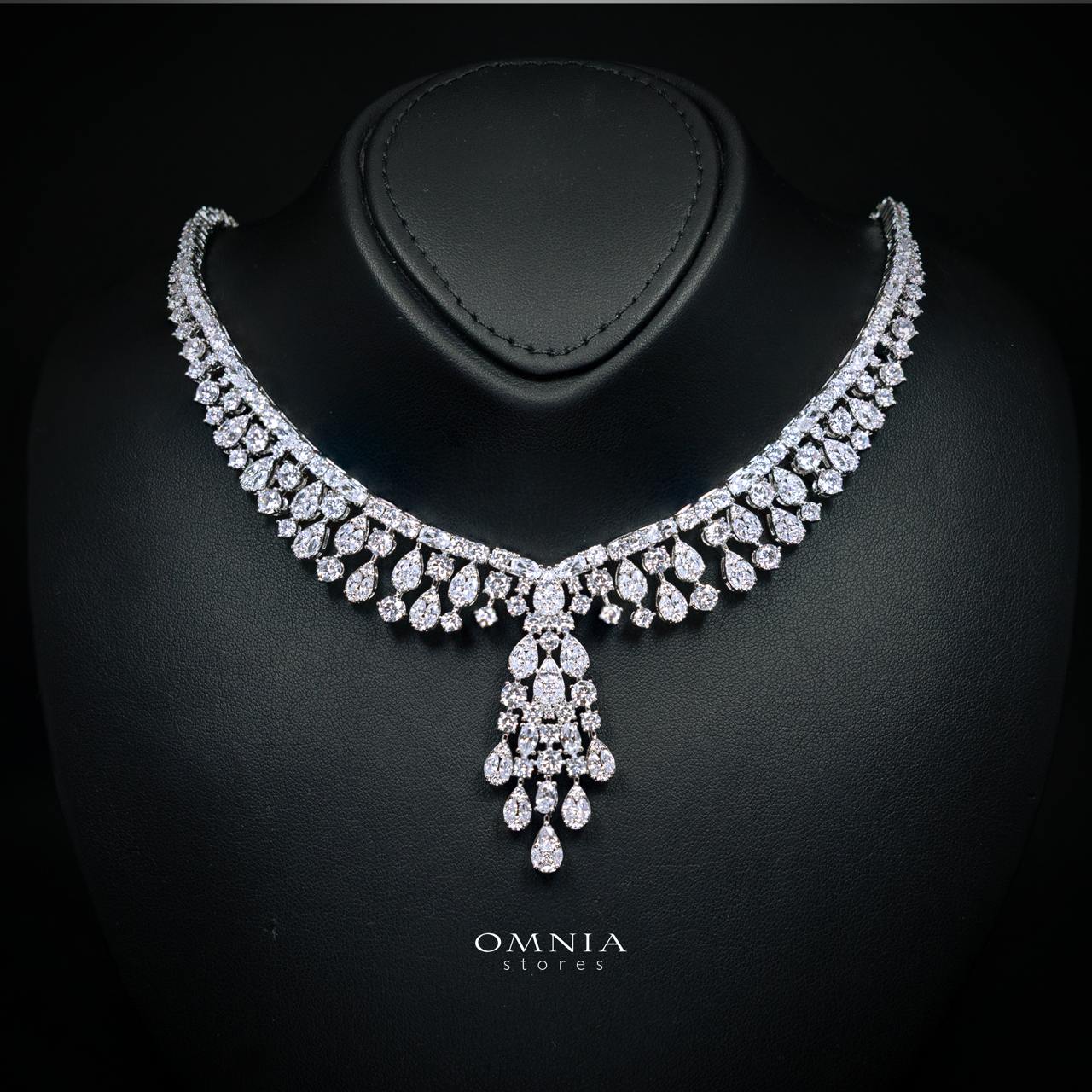 Omnia Minerva Luxury Bridal Full Set Accessories in High Quality Zircon Stone in Rhodium Plated