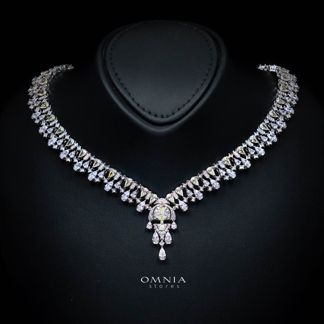 Omnia Rafi Yellow Bridal Full Set with Elegant White and Simulated Diamonds in High-Quality Rhodium Plated Finish