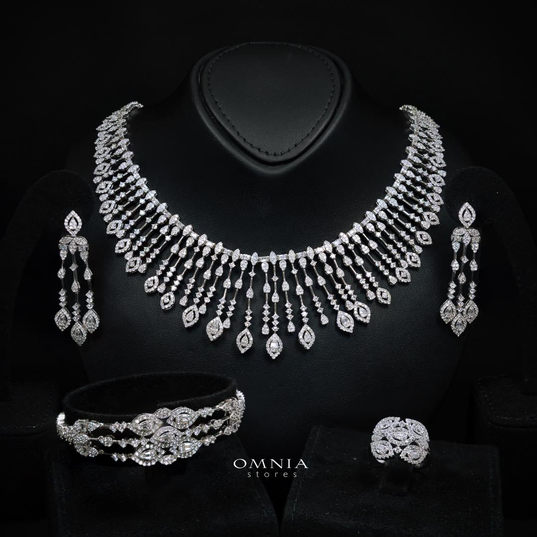 Omnia Nuzha White Bridal Full Set in 925 Silver High Quality Simulated Diamonds