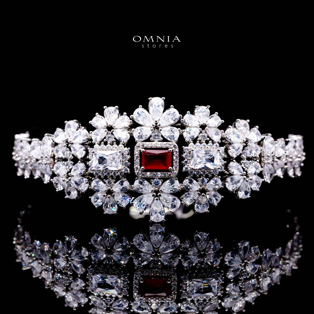 Omnia Avelia Red and White Luxury Bridal Choker Full Set in High Quality Rhodium Plated Zircon Stones