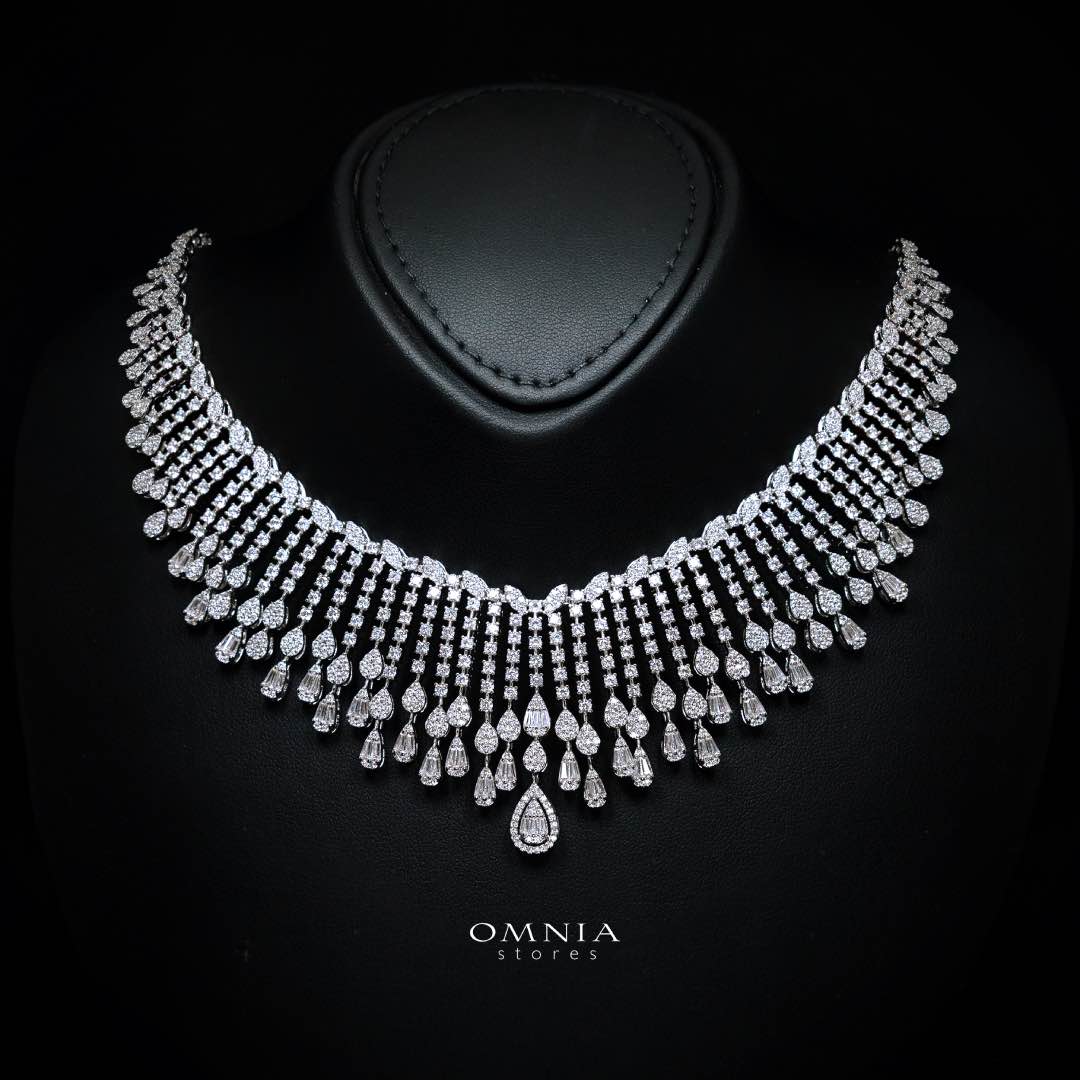 Omnia Elvina White Luxury Bridal Full Set in High Quality Zircon Stone in Rhodium Plated