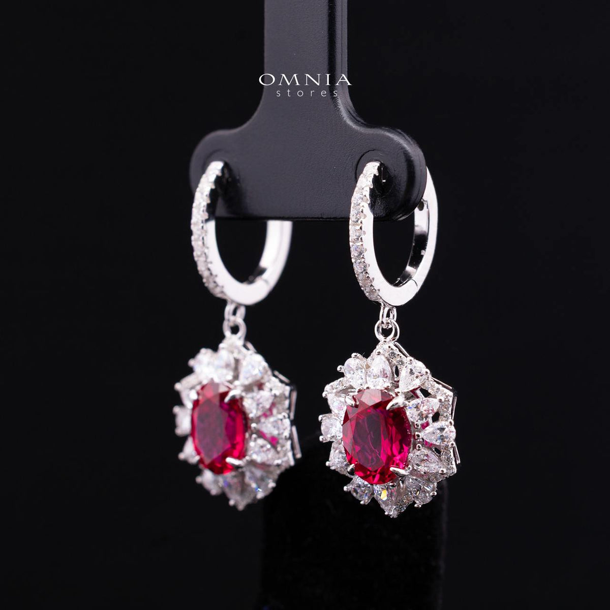 Matilda Lab-Grown Red Ruby Earrings with GRC Certificate, oval 6x8mm in 925 Sterling Silver