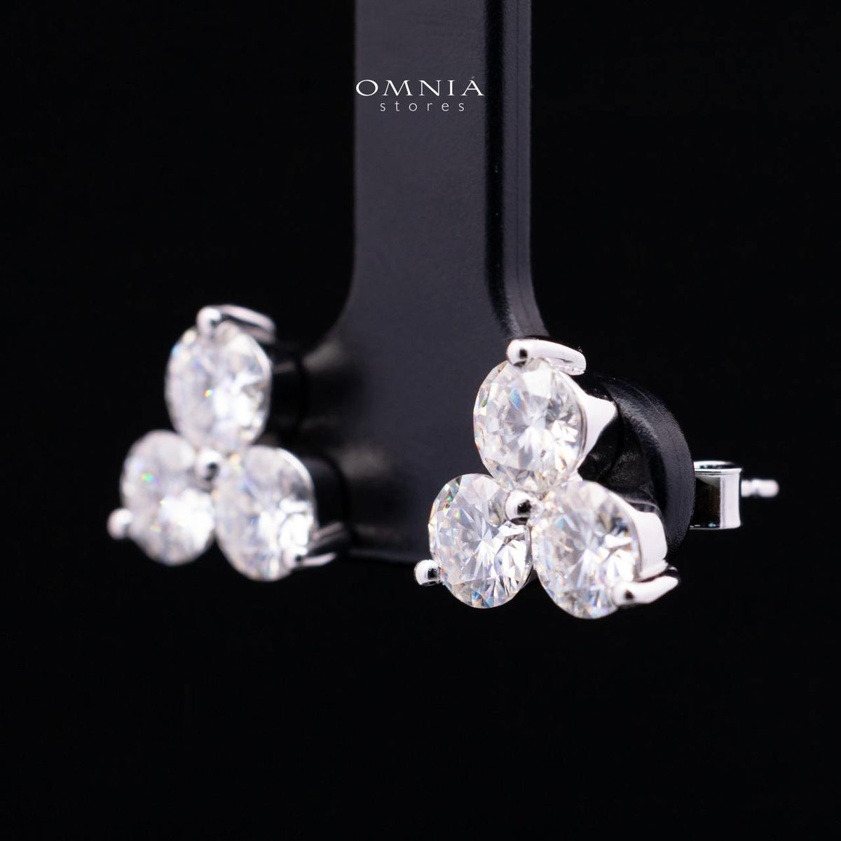 Hawiya White Moissanite Trilogy Cluster Stud Earrings with GRA Certificate – 5mm (0.5ct), Rhodium-Plated 925 Sterling Silver