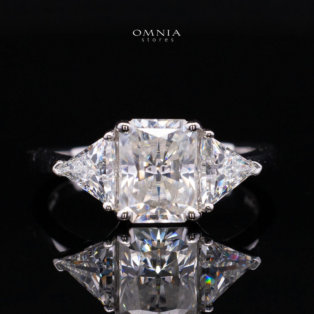 Latimah White Moissanite Ring with GRA Certificate Radiant 6x8mm (2ct) Simulated Diamond 925 Sterling Silver