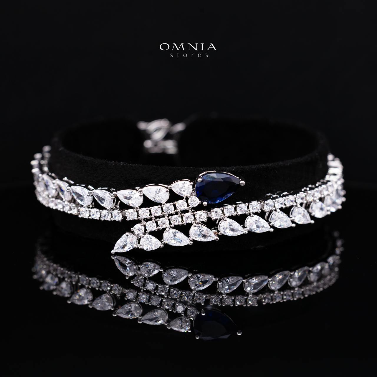 Catalina Elegant Blue Cascading Leaf Drop Bridal Full Set with High-Quality Premium Zircon Stones, Rhodium-Plated Finish