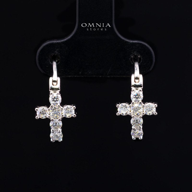 Mireya White Moissanite Cross Hoop Earrings with GRA Certificate – 925 Sterling Silver, 2.5mm Round Stones