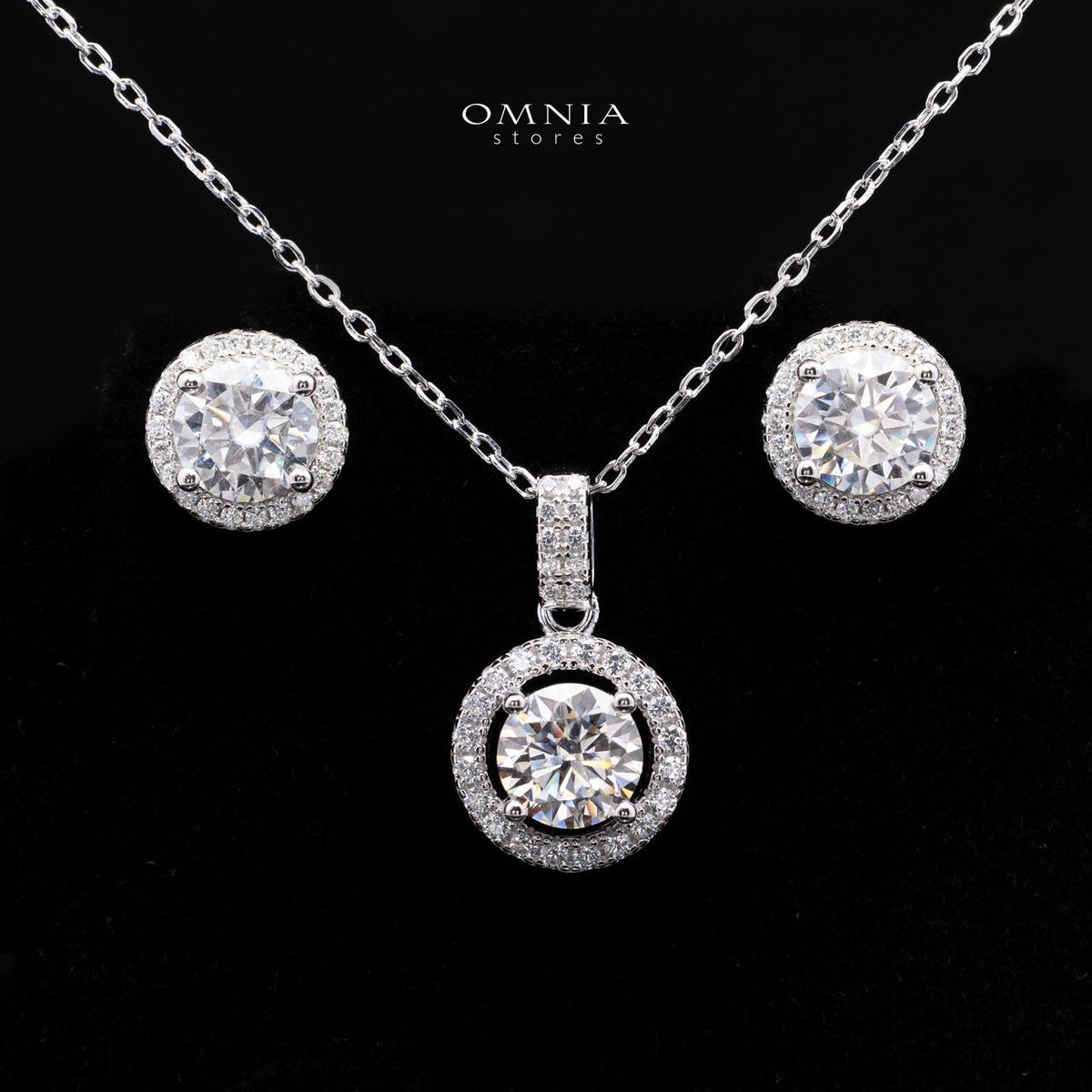 Tierna White Moissanite Necklace & Earrings Set 925 Sterling Silver