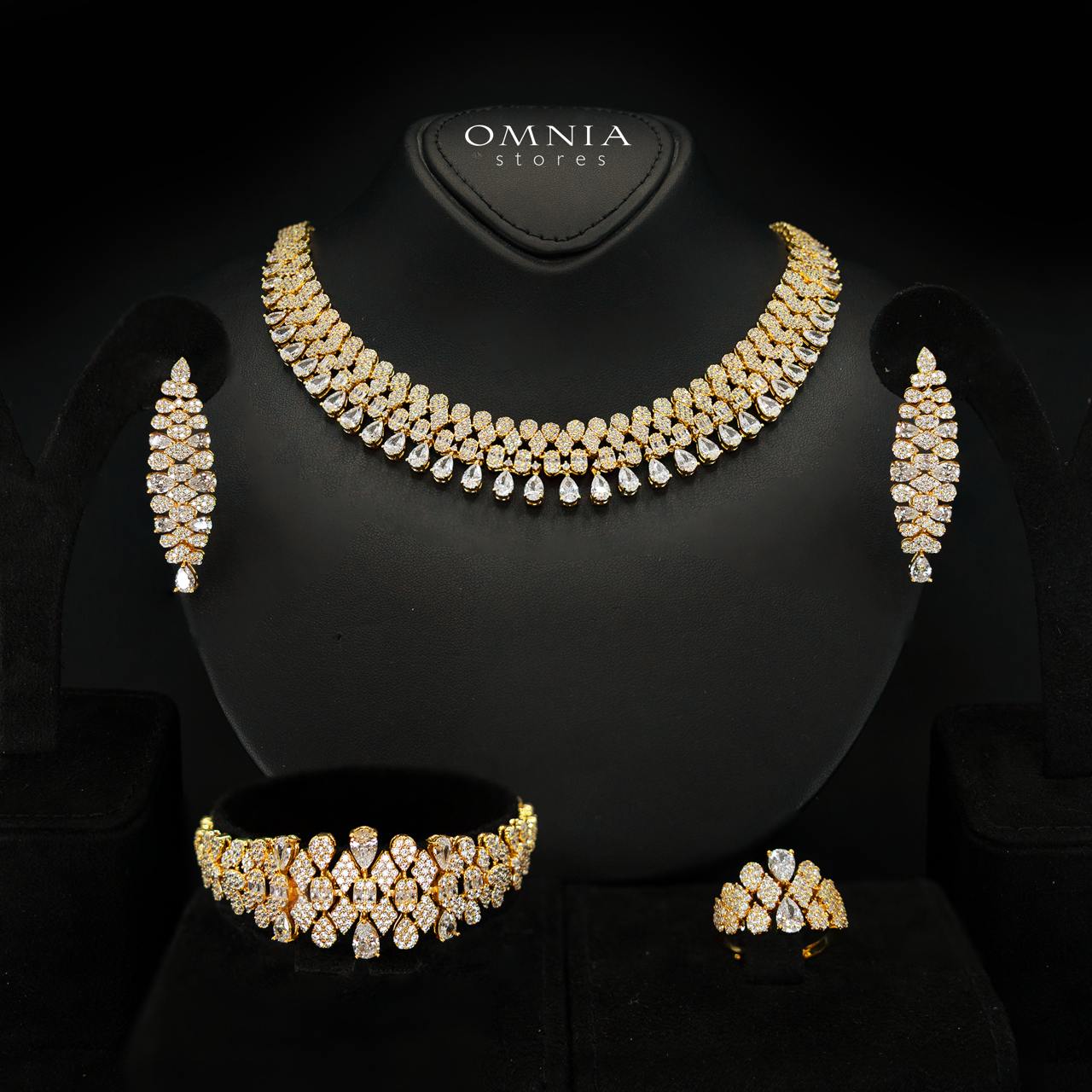 Jazlyn Gold Luxury Bridal Full Set in Premium High-Quality Zircon Stone with Rhodium-Plated