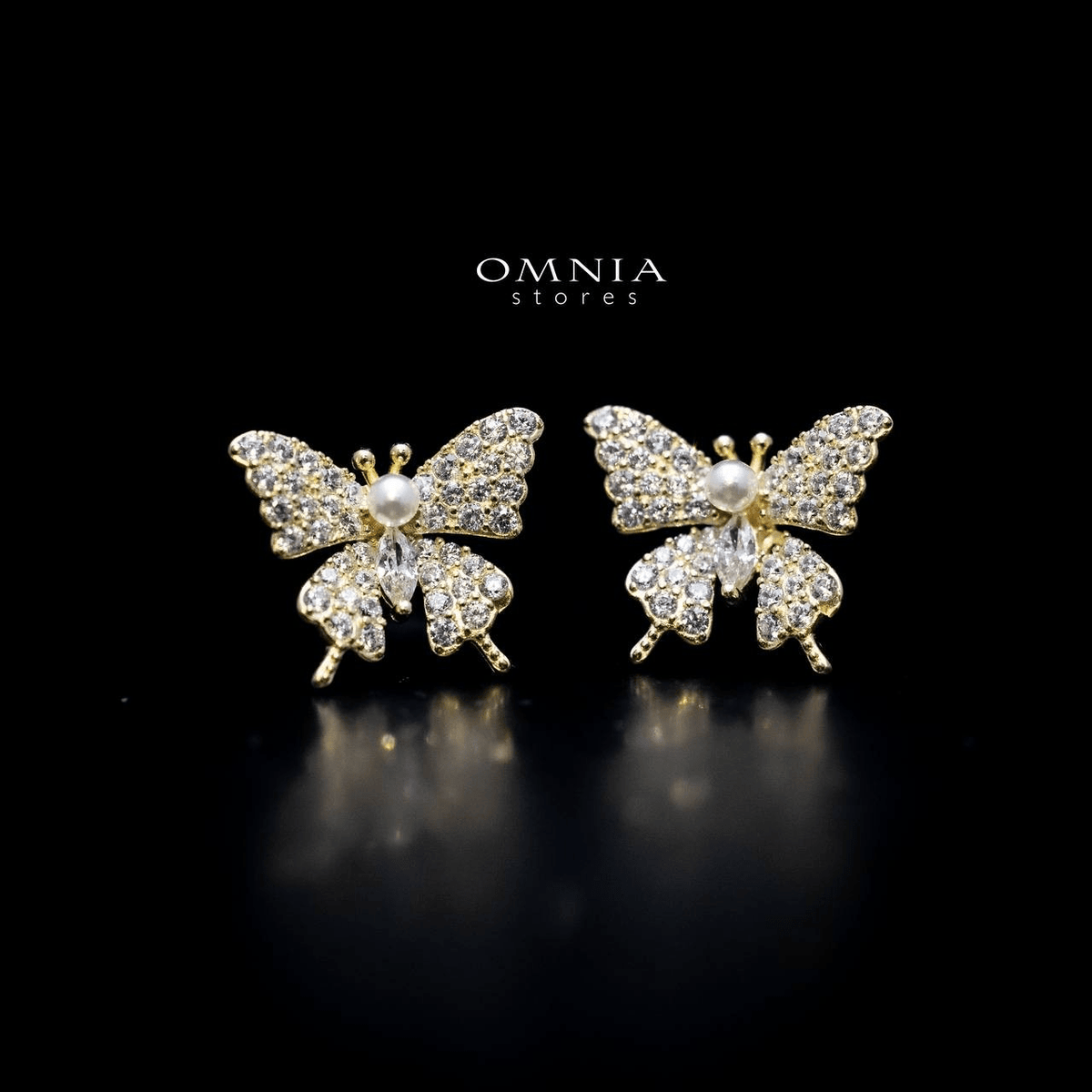 Omnia Layal Butterfly Stud Earrings with High Quality Iced Cut Stone in 92.5 Silver - OMNIASTORES UAE