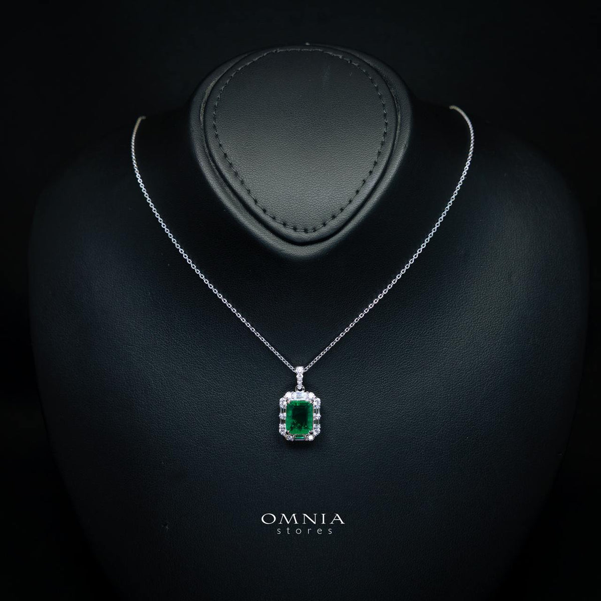 Aubrianna Synthetic Green Stone Pendant, Emerald Cut 6×8mm, in 925 Sterling Silver