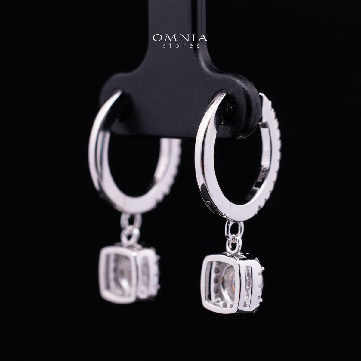 Claudia White Moissanite Cushion Halo Drop Hoop Earrings with GRA Certificate – 5mm (0.5ct), Rhodium-Plated 925 Sterling Silver