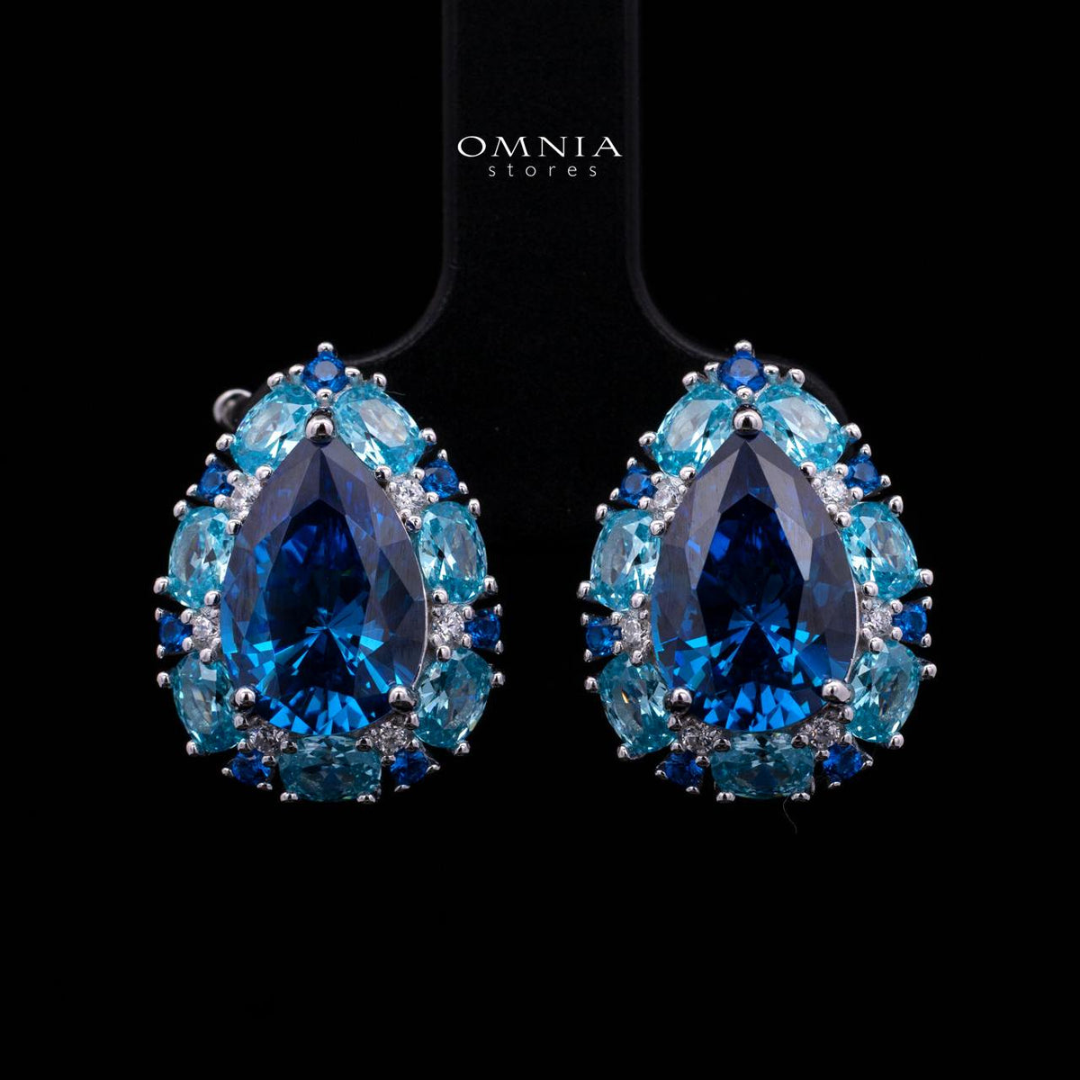 Sireesha Elegant Blue Cluster Clip-On Earrings in 925 Sterling Silver with Premium Simulated Diamond