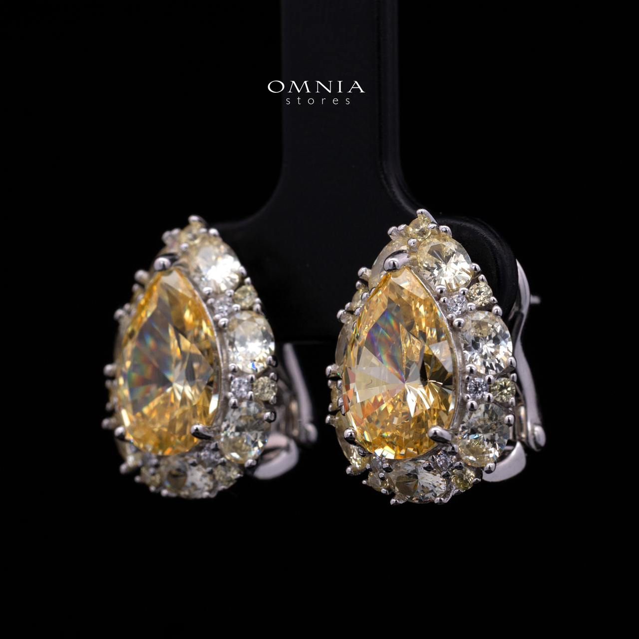 Sireesha Elegant Yellow Cluster Clip-On Earrings in 925 Sterling Silver with Premium Simulated Diamond