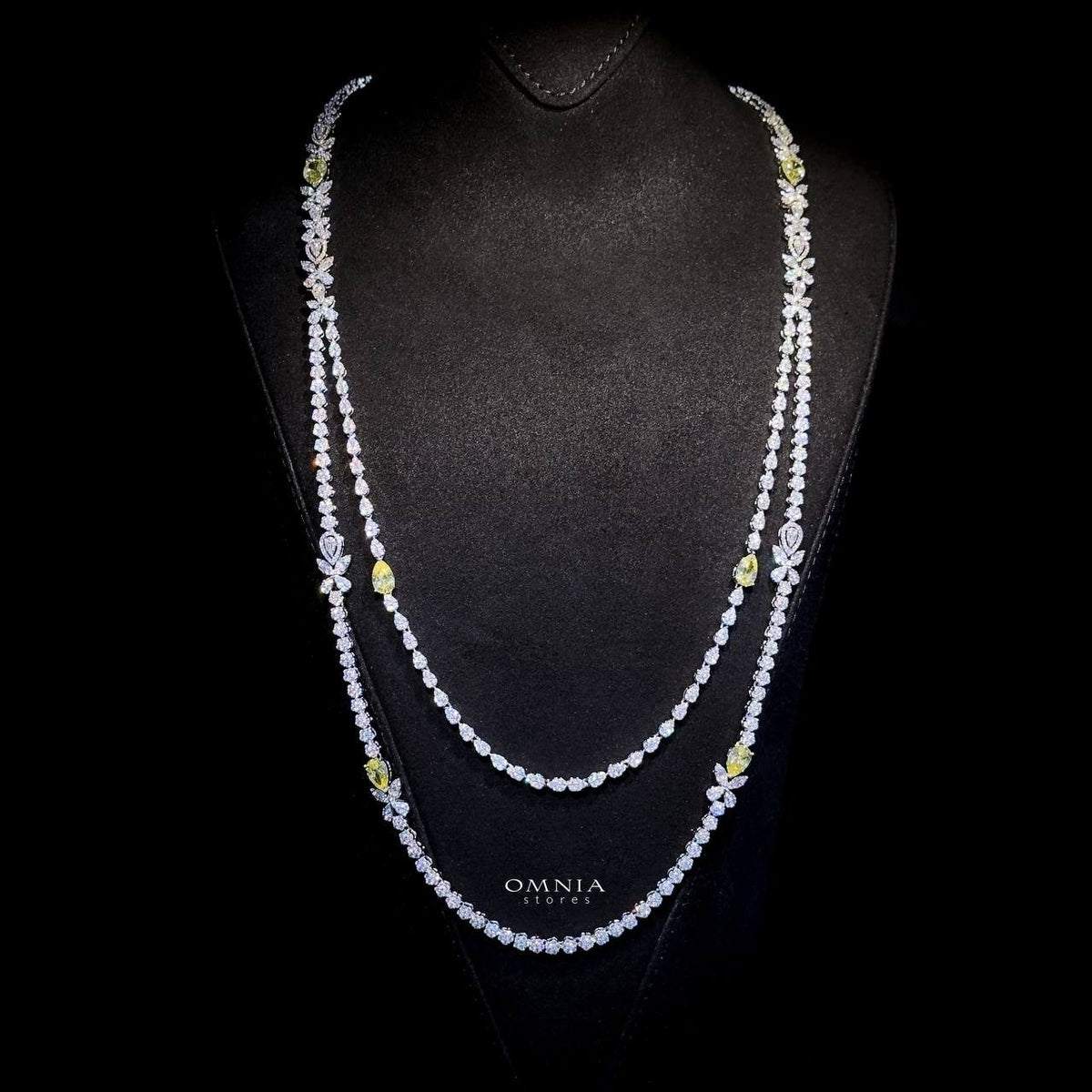 Omnia Yaza Bridal Yellow Long chain Set High Quality Zircon Stone In Rhodium Plated