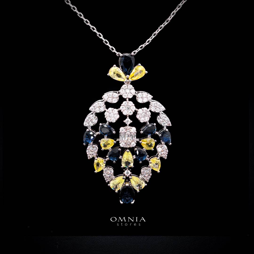Omnia Ashwaq Blue & Yellow Set in High Quality Zircon Stone