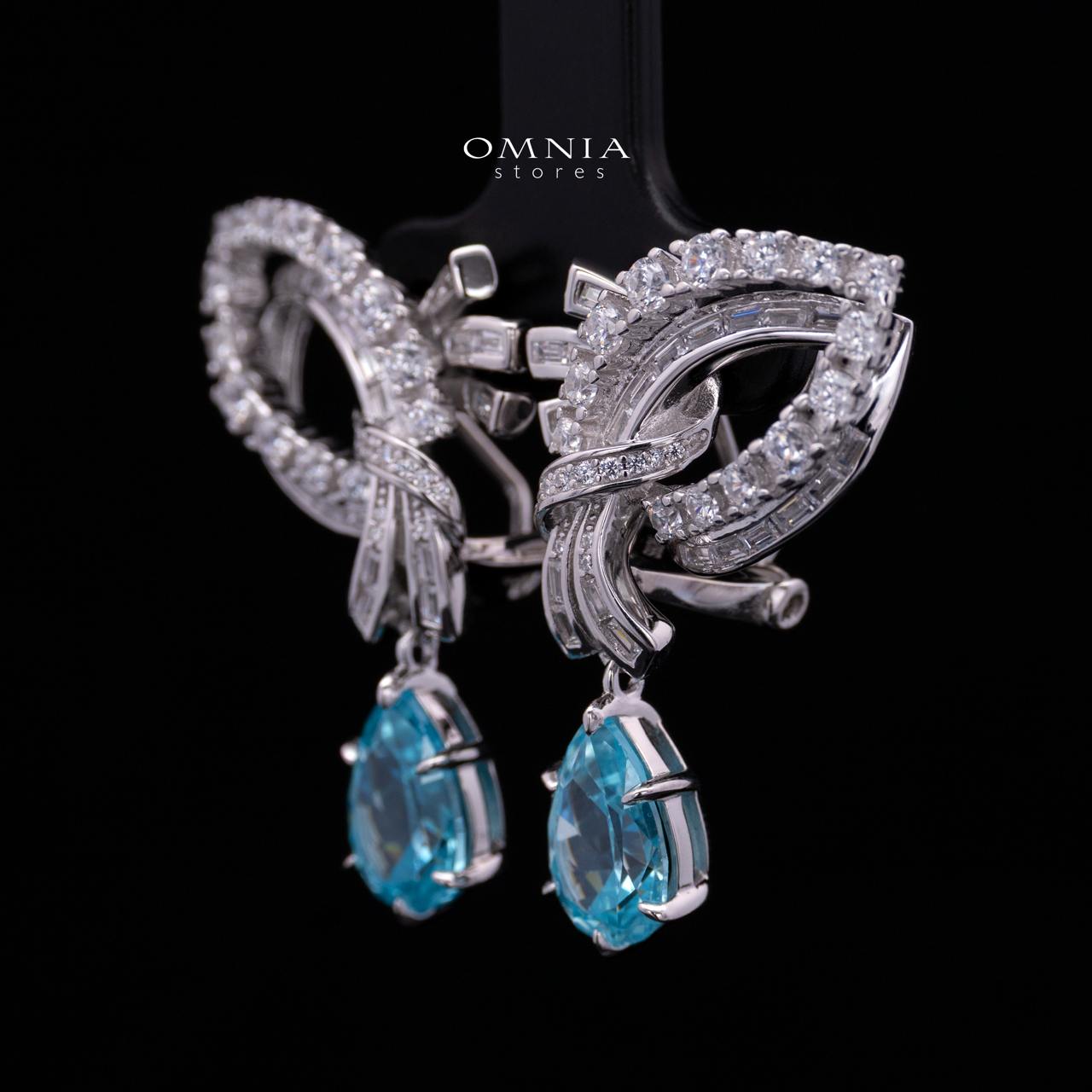 Mary Winged Light Blue Drop Earrings: High-Quality Premium Simulated Diamond in 925 Silver