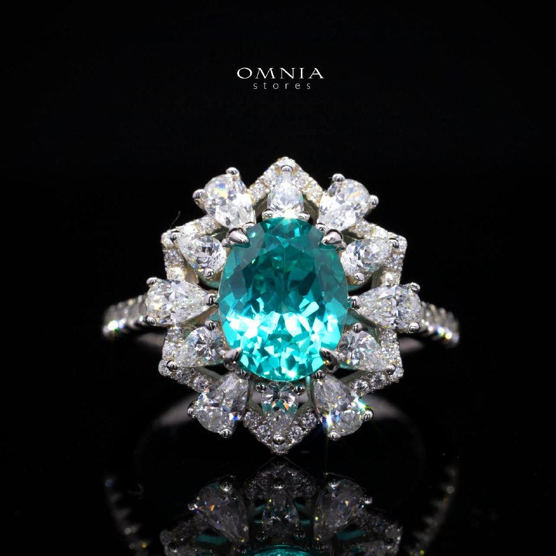 Rachel Lab-Grown Paraiba Ring with GRC Certificate, Oval 6x8mm in 925 Sterling Silver
