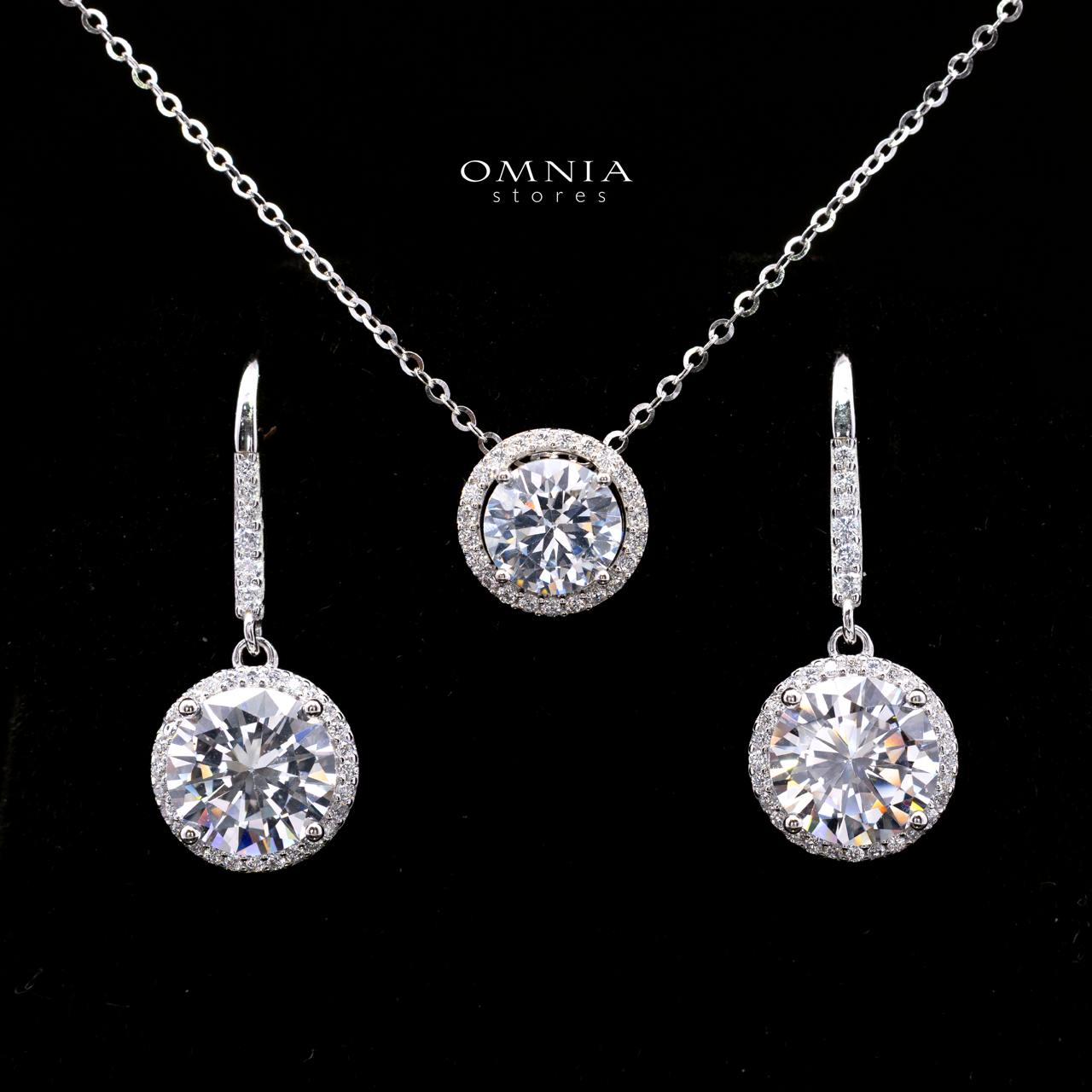 Arlette Halo Round Cut Necklace and Earrings Set in 925 Sterling Silver with Premium Simulated Diamonds