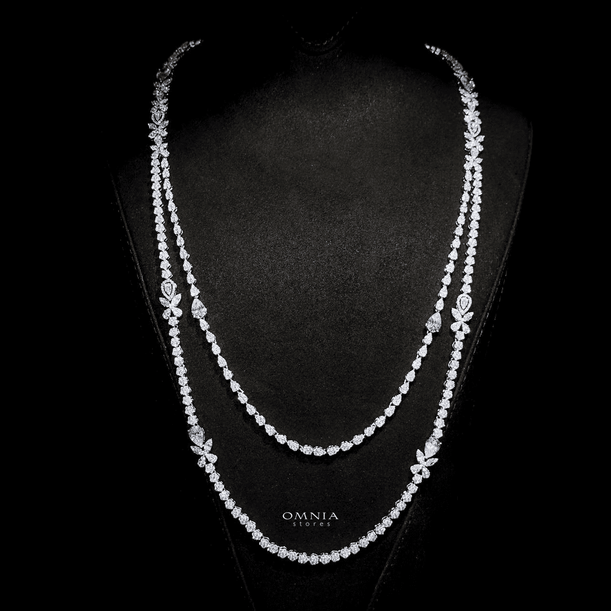 Omnia Yaza Bridal White Long chain Set High Quality Zircon Stone In Rhodium Plated