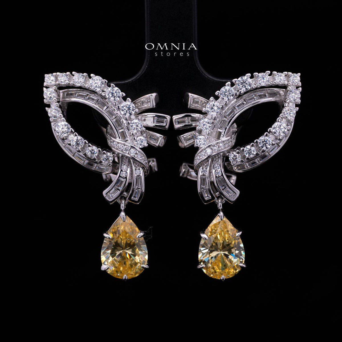Mary Winged Yellow Drop Earrings: High-Quality Premium Simulated Diamond in 925 Silver