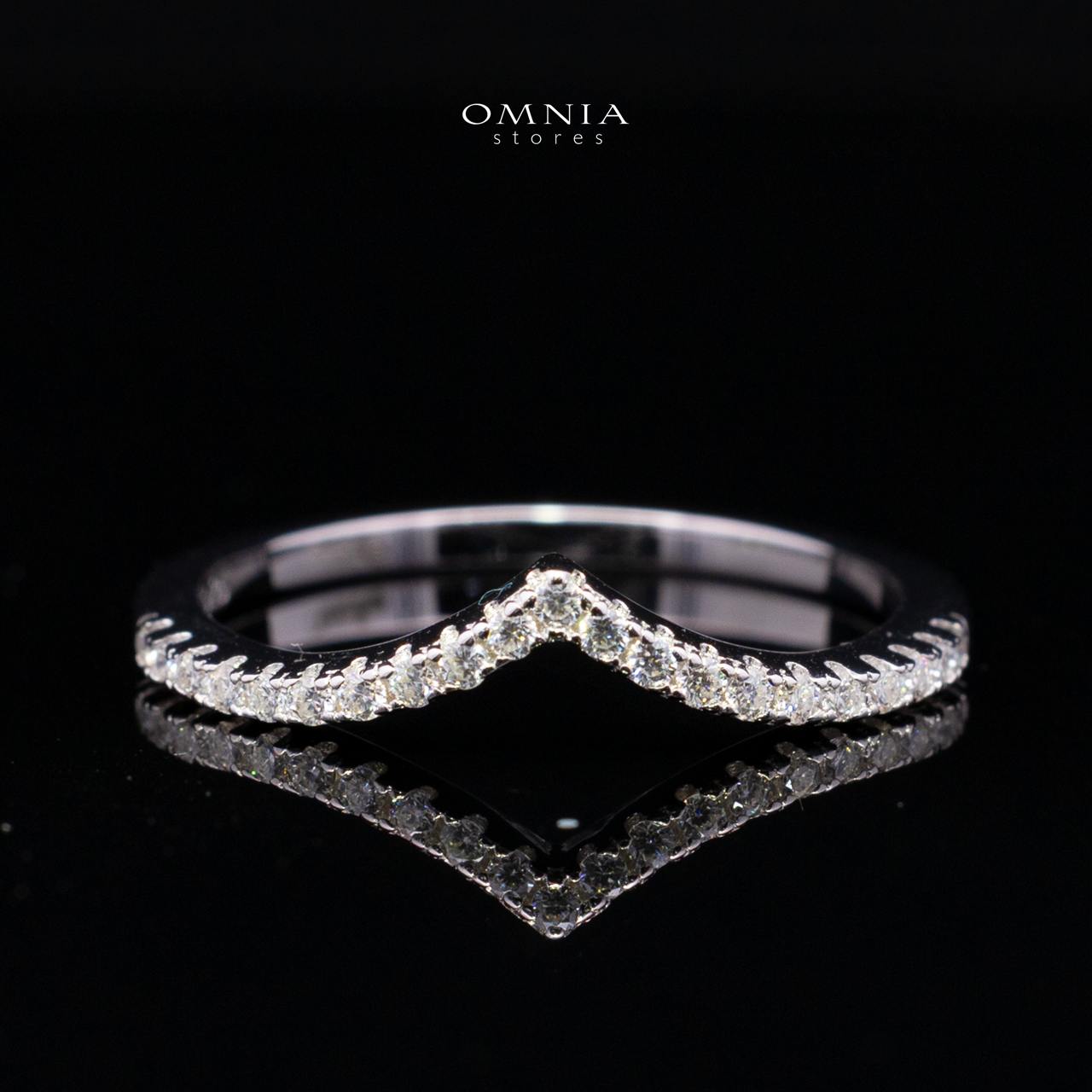 Zafirah White Moissanite V-Shape Chevron Pavé Band Ring – Rhodium-Plated 925 Sterling Silver