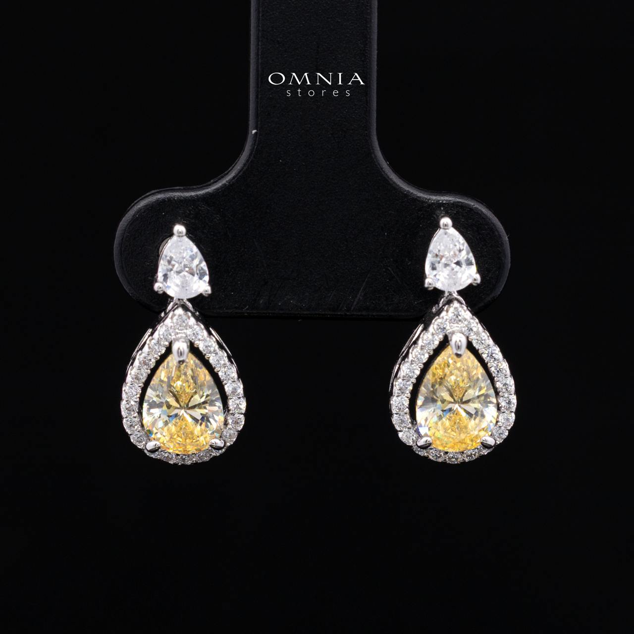 طقم زفاف سندس الأصفر الكامل - مطلي بالروديوم الفاخر مع أحجار الزركون عالية الجودة