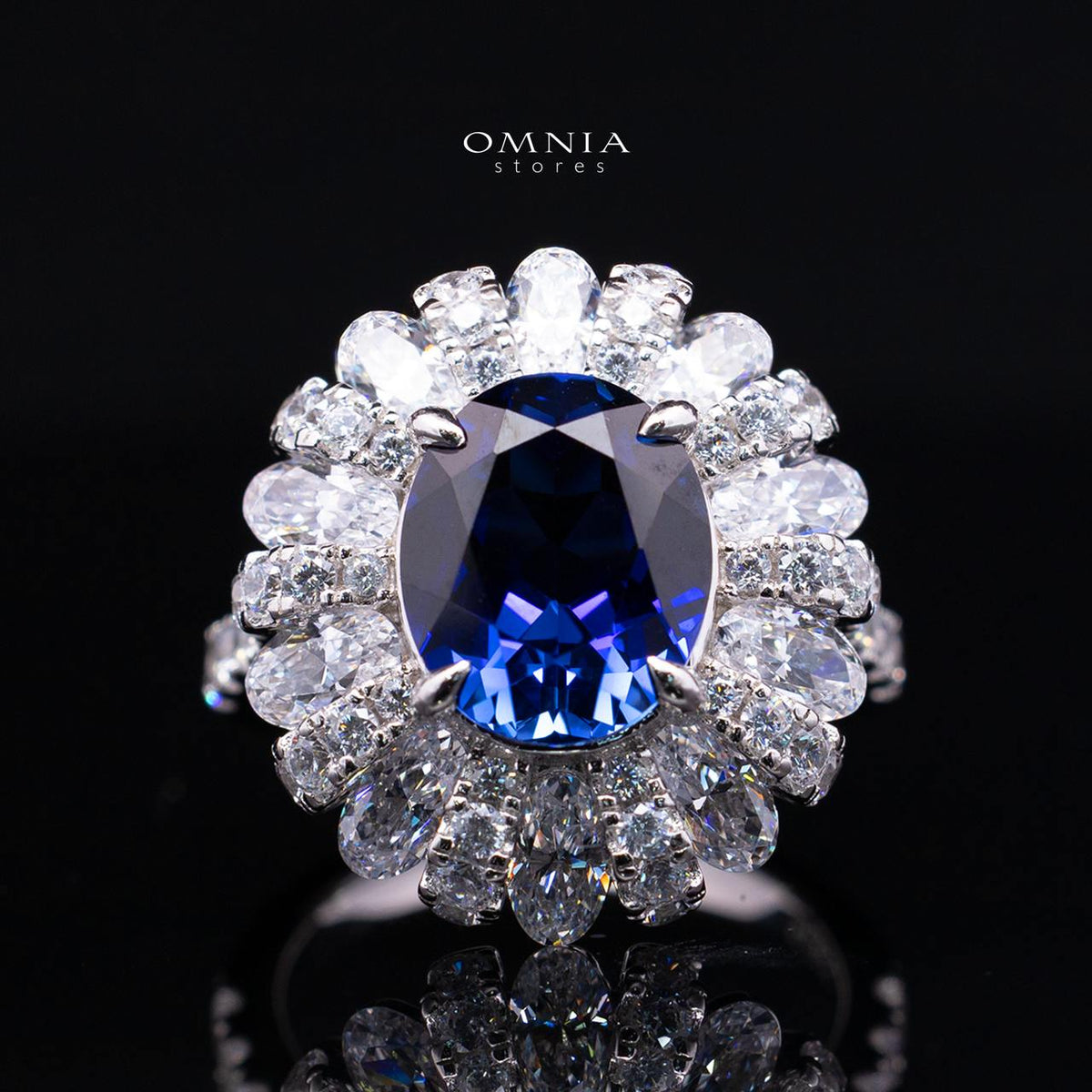 Cecelia Blue Lab-Grown Sapphire Ring with GRC Certificate, Oval 9×11mm, in 925 Sterling Silver