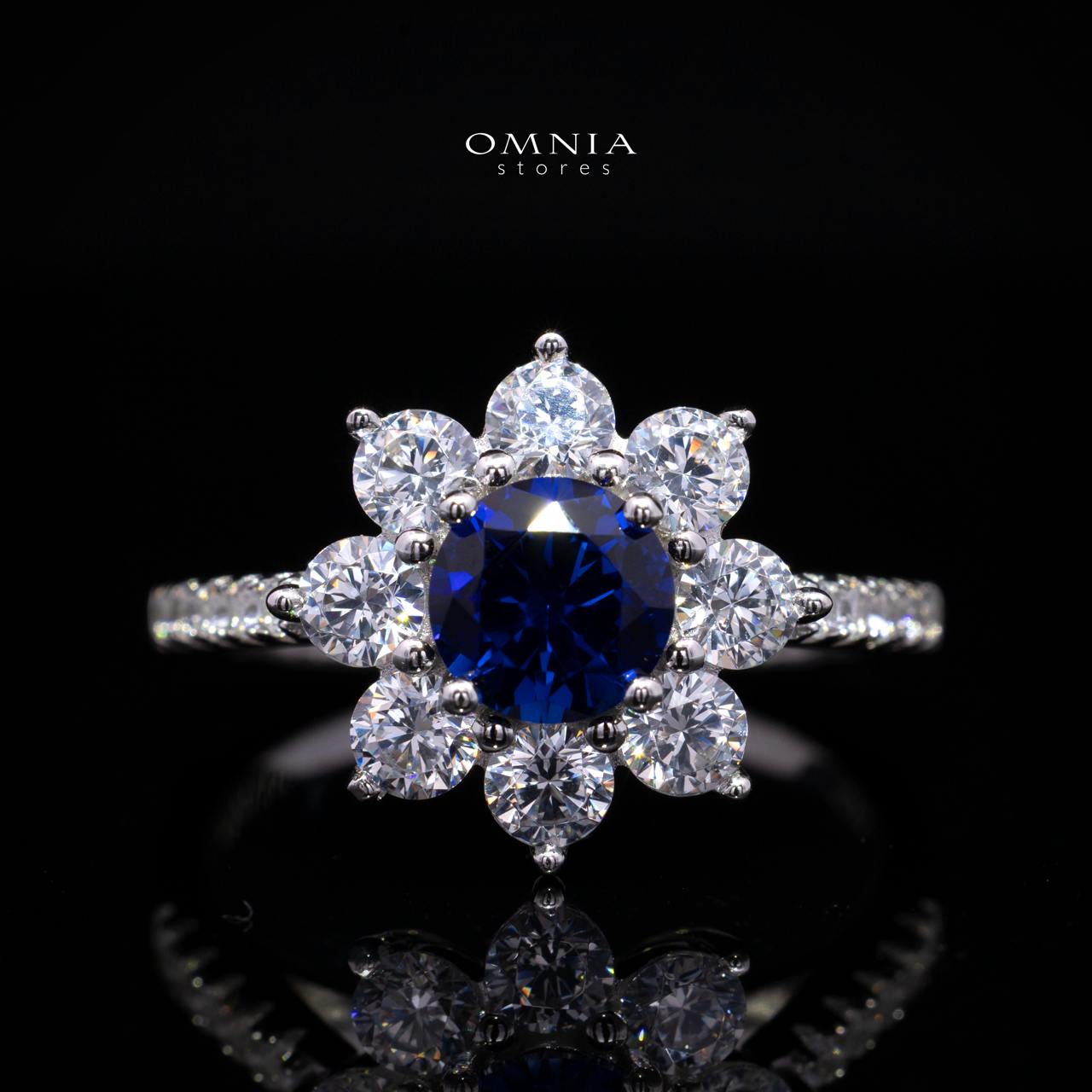Henrietta Lab-Grown Blue Sapphire Ring with GRC Certificate, Round 5mm in 925 Sterling Silver