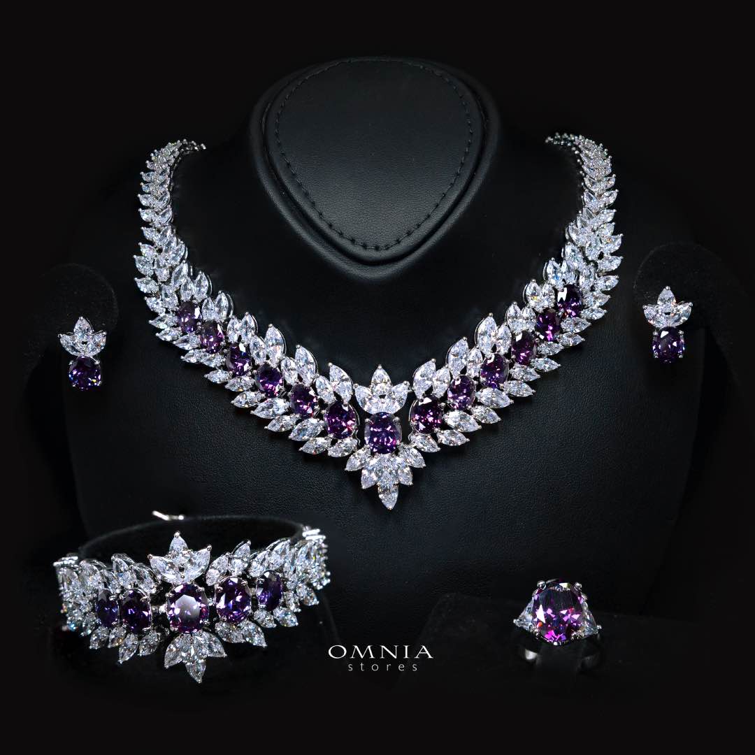 Omnia Buthaina Purple Bridal Full Set High Quality Simulated Diamonds