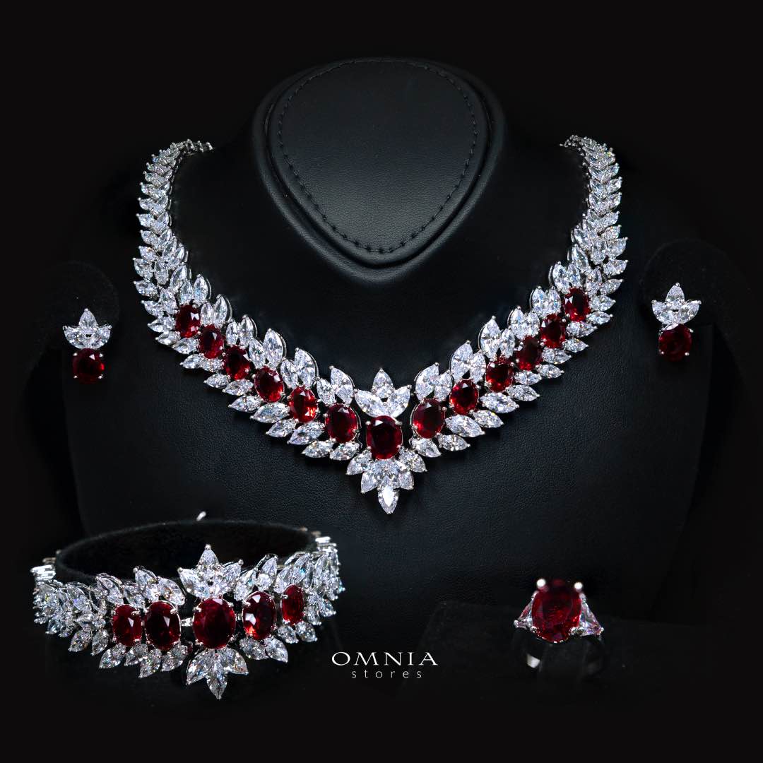 Omnia Buthaina Red Bridal Full Set High Quality Simulated Diamonds