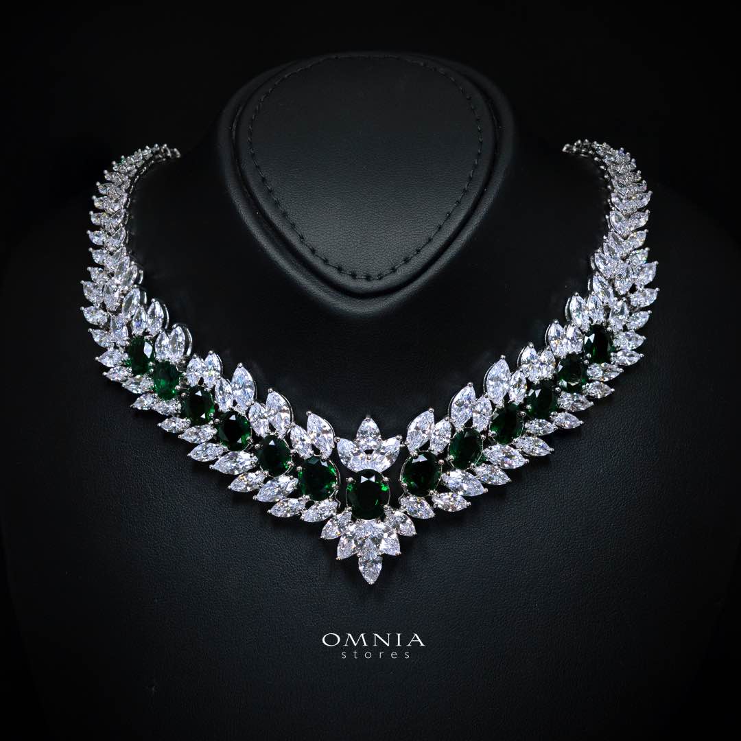 Omnia Buthaina Green Bridal Full Set High Quality Simulated Diamonds
