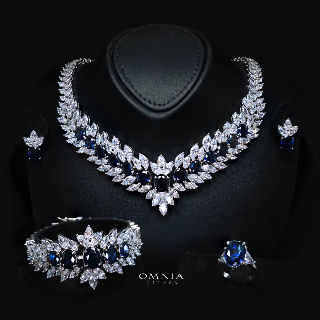 Omnia Buthaina Blue Bridal Full Set High Quality Simulated Diamonds