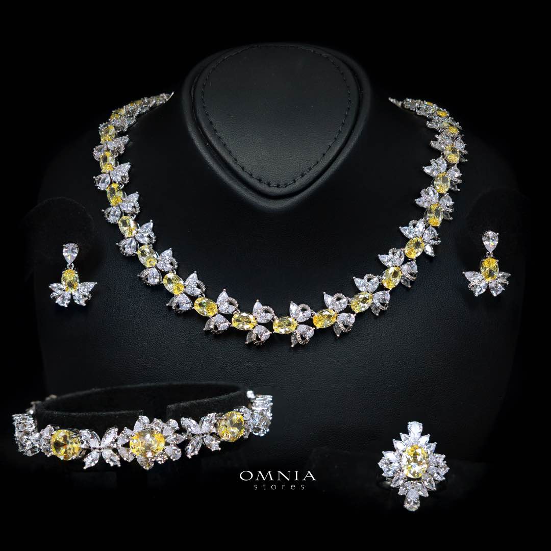Omnia Muna Yellow Bridal Full Set in High Quality Simulated Diamonds