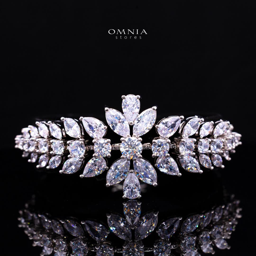 Omnia Zakiyah Luxury Bridal Full Set in High Quality Simulated Diamonds with Pear and Marquise Cut Stones, Rhodium Plated