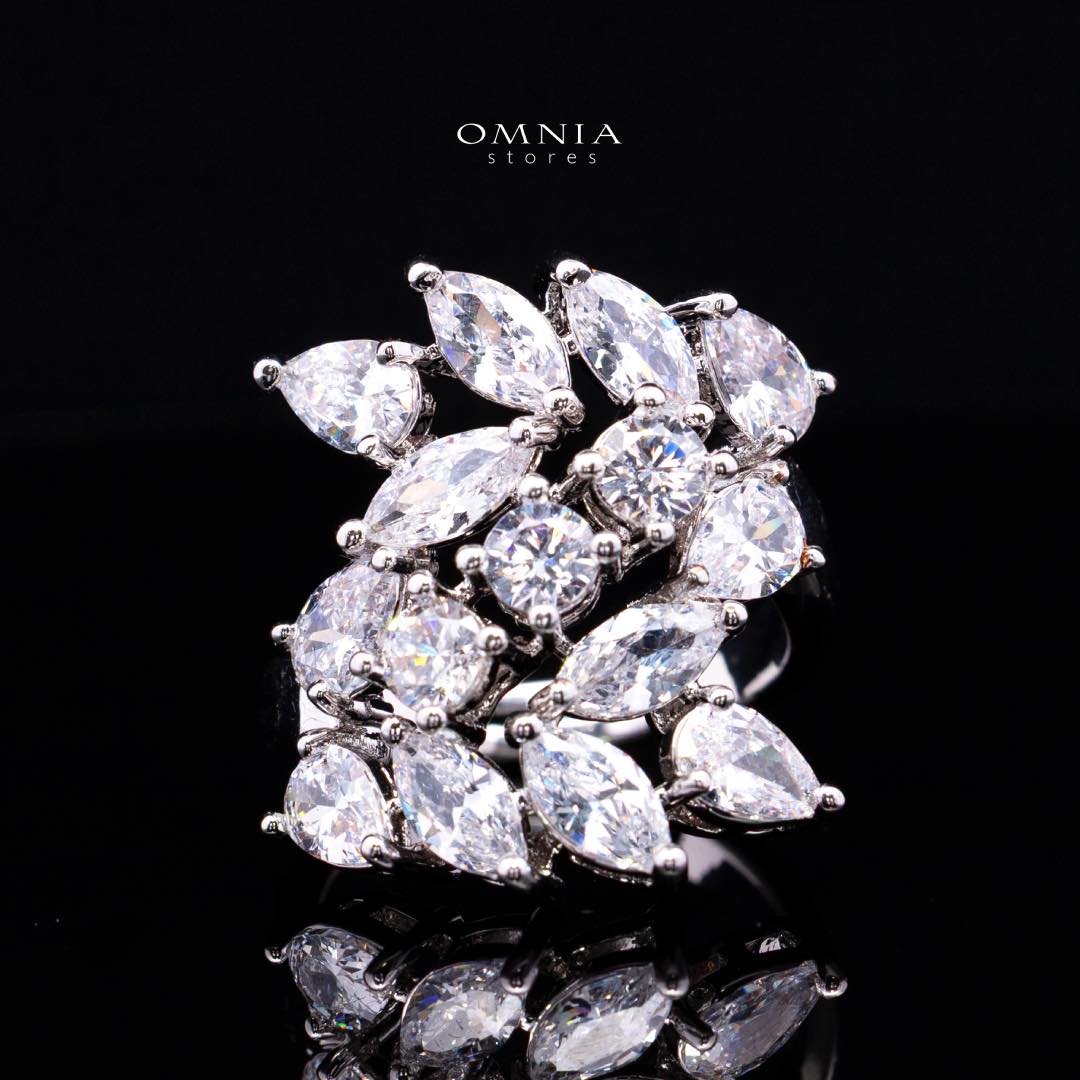 Omnia Zakiyah Luxury Bridal Full Set in High Quality Simulated Diamonds with Pear and Marquise Cut Stones, Rhodium Plated