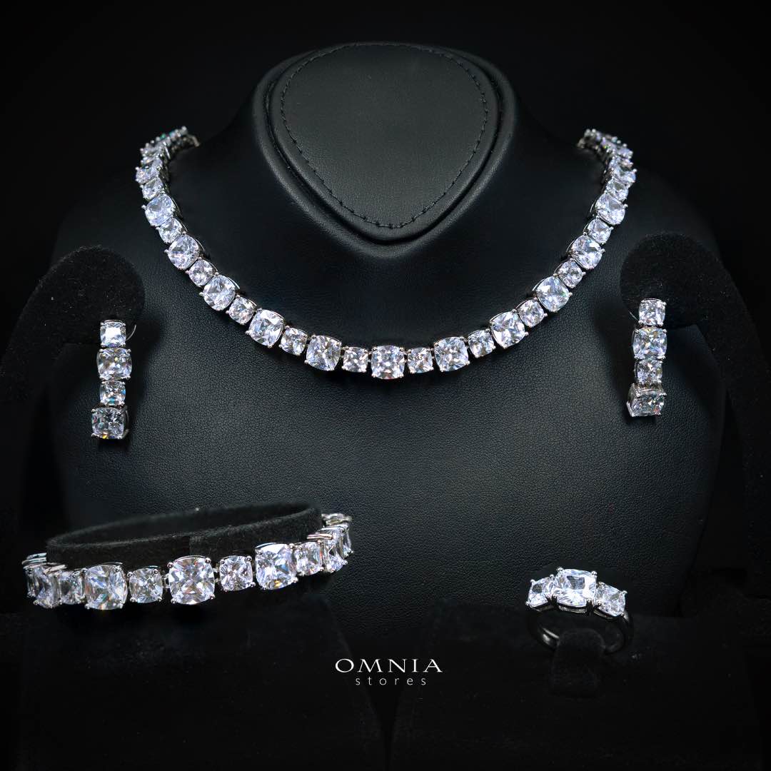 Omnia Alya White Bridal Full Set with High-Quality Simulated Diamonds Rhodium Plated