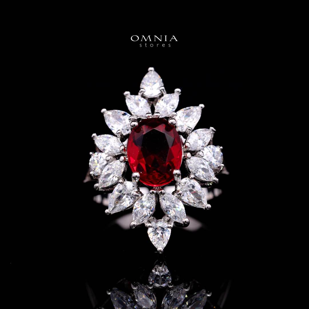 Omnia Dema Red and Yellow Bridal Full Set in High Quality Zircon Stone Rhodium Plated